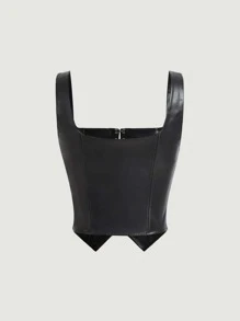 SHEIN MOD Wide Strap Patent Top Without Blouse - Black - View 7