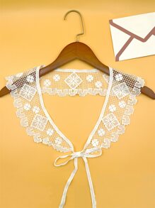 Floral Embroidered Dickey Collar - White - View 1