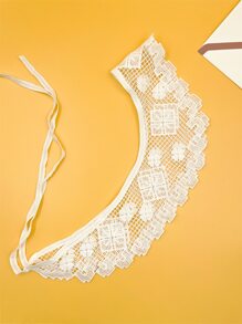 Floral Embroidered Dickey Collar - White - View 3