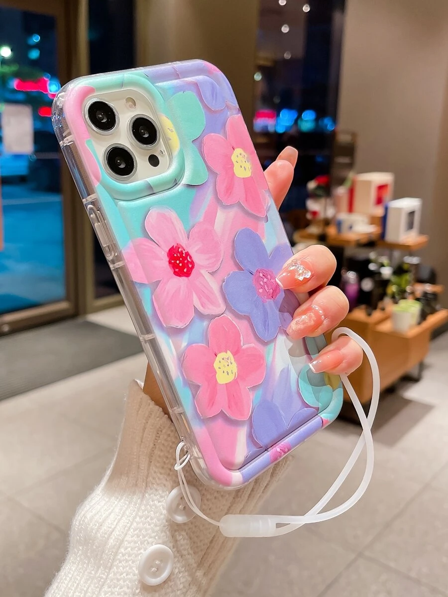 Ốp điện thoại họa tiết hoa có dây buộc Tương thích với iPhone 11,IPhone 13,IPhone 14 Pro Max - Nhiều màu - Xem 1