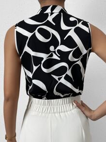 SHEIN Essnce Allover Print Sleeveless Bodysuit - Black - View 2