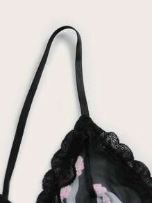 Floral Print Contrast Lace Cami Sleep Jumpsuit - Multicolor - View 3