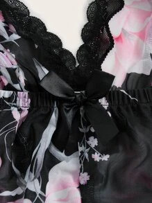 Floral Print Contrast Lace Cami Sleep Jumpsuit - Multicolor - View 4