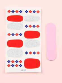 1張格紋圖案閃粉指甲藝術貼紙和1支指甲檔指甲貼紙DIY - 彩色 - 查看 2