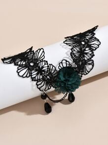 Bead Charm Flower Decor Anklet - Black - View 4