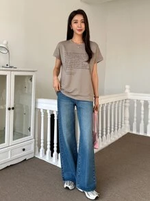 DAZY Slogan Graphic Tee - Khaki - View 3