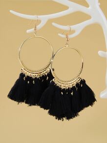 Tassel Drop Earrings - Black - View 2