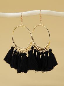 Tassel Drop Earrings - Black - View 1