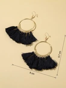 Tassel Drop Earrings - Black - View 3