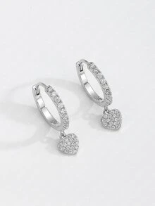 2pcs Cubic Zirconia Heart Drop Earrings - Silver - View 2