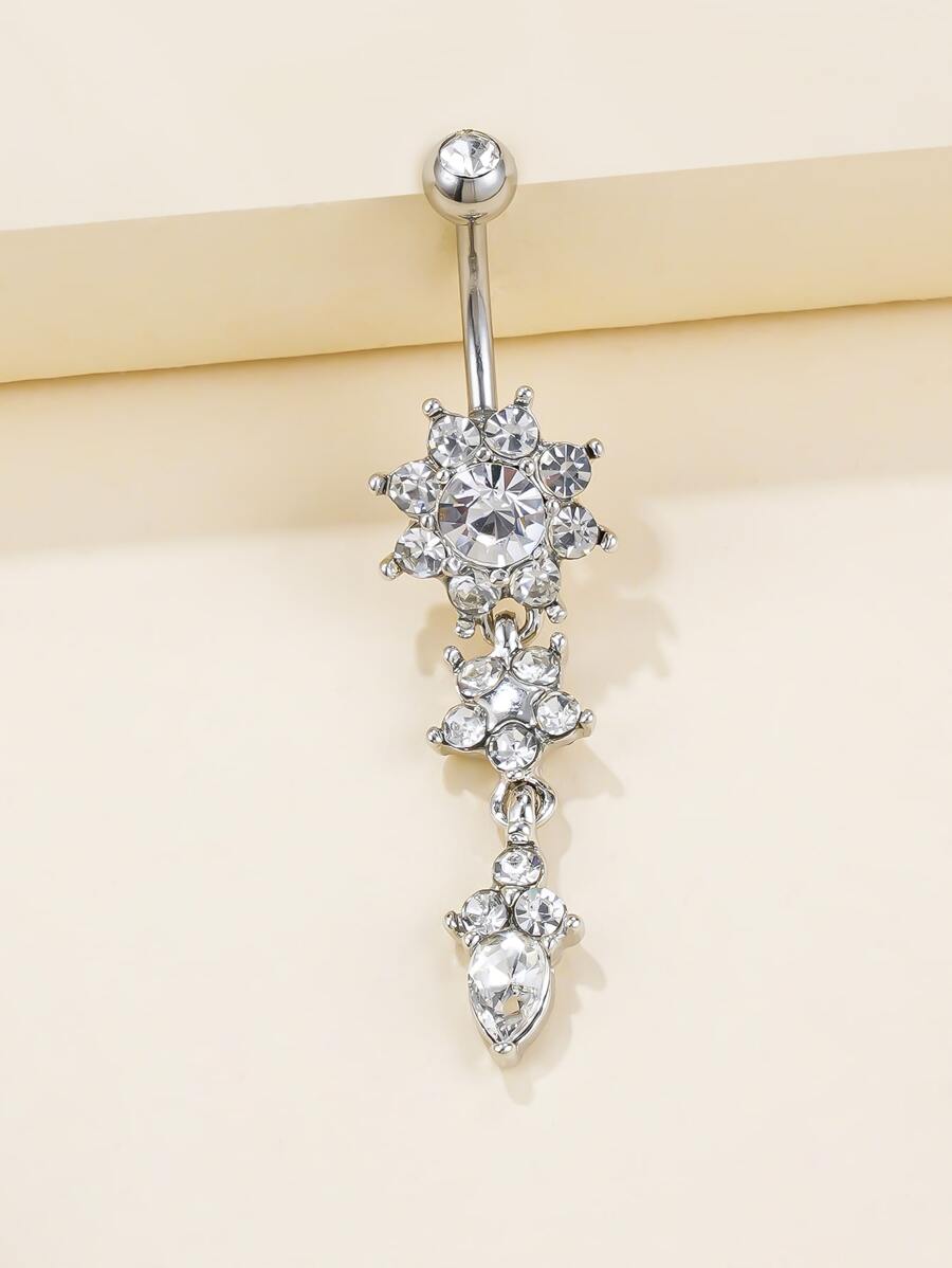 1件合金白鑽肚臍環,配有流蘇和花形鑽石