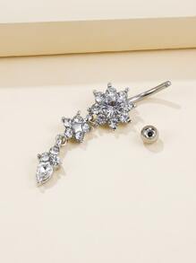 1件合金白鑽肚臍環,配有流蘇和花形鑽石