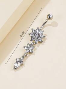 1件合金白鑽肚臍環,配有流蘇和花形鑽石