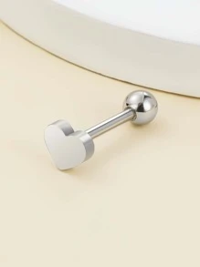 Anillo de barra de lengua simple de acero inoxidable con adorno de corazón para mujeres - Plateado - Ver 1