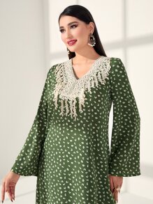 Al Najma 小碎花流蘇細節喇叭袖連衣裙 - 綠色 - 查看 5