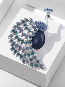 Rhinestone Peacock thiết kế trâm - Màu xanh lam - Xem 1