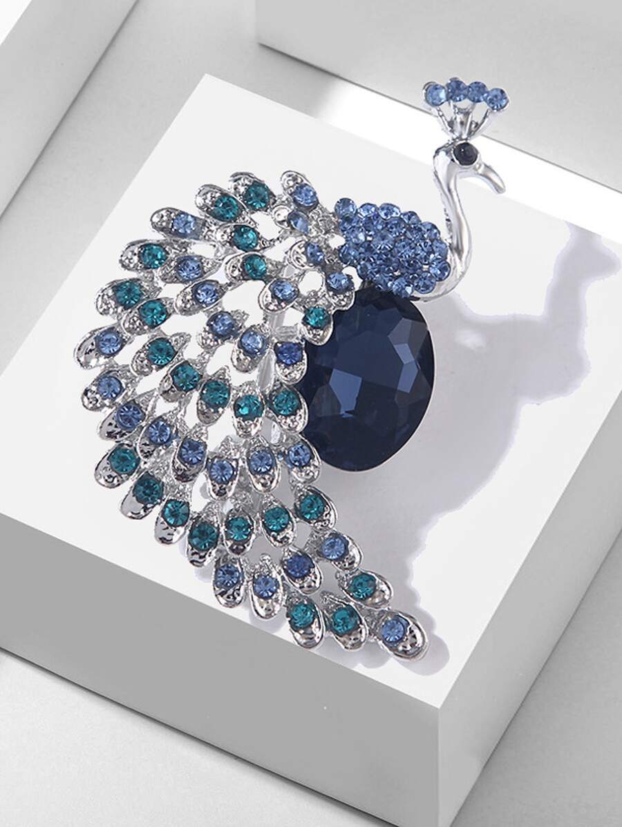 Rhinestone Peacock thiết kế trâm - Màu xanh lam - Xem 1