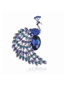 Rhinestone Peacock thiết kế trâm - Màu xanh lam - Xem 3