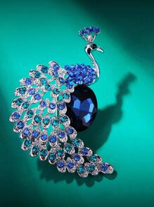 Rhinestone Peacock thiết kế trâm - Màu xanh lam - Xem 5