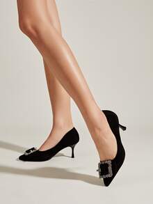 Buckle & Rhinestone Decor Pyramid Heeled Court Pumps