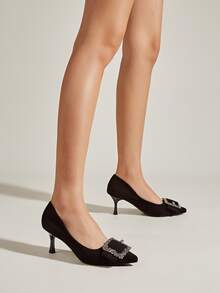 Buckle & Rhinestone Decor Pyramid Heeled Court Pumps