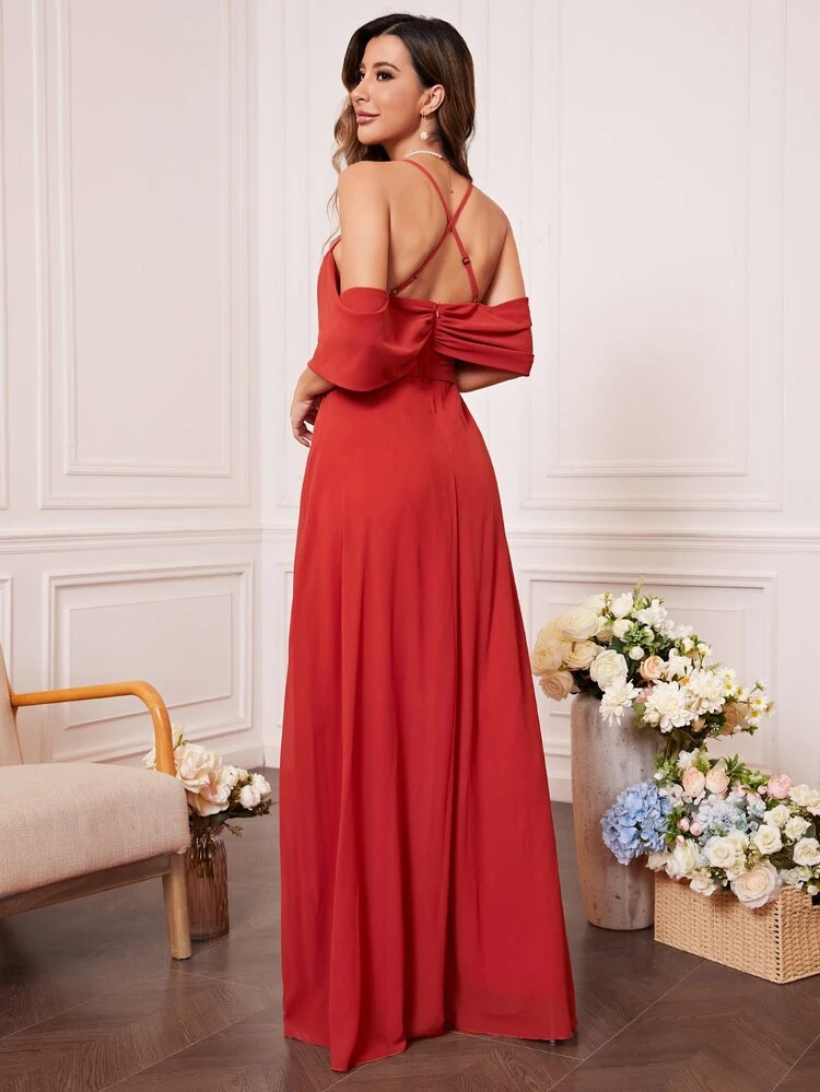 Cold Shoulder Zip Back Split Thigh Dress