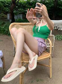 DAZY 1入組素色針織吊帶短上衣 - 綠色 - 查看 5