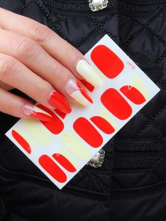 1sheet Color Block Nail Art Sticker & 1pc Nail File Nail Stickers DIY