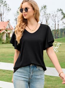 INAWLY Áo thun nữ màu trơn Giải trí - màu đen - Xem 1