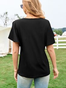 SHEIN LUNE Moon & Hand Print Butterfly Sleeve Tee - Black - View 2