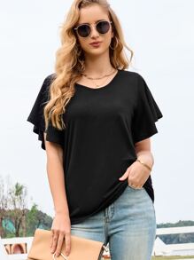 INAWLY Áo thun nữ màu trơn Giải trí - màu đen - Xem 3