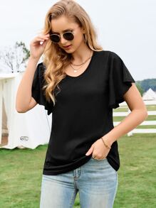 INAWLY Áo thun nữ màu trơn Giải trí - màu đen - Xem 5