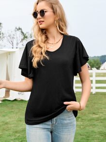 INAWLY Áo thun nữ màu trơn Giải trí - màu đen - Xem 6