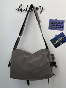 男士大容量翻蓋郵差包附包飾 - 深灰色 - 查看 2