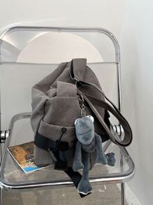 男士大容量翻蓋郵差包附包飾 - 深灰色 - 查看 4