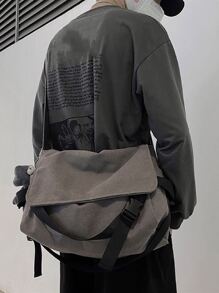 男士大容量翻蓋郵差包附包飾 - 深灰色 - 查看 5