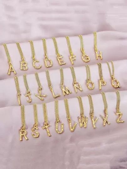1入組26竹節大寫字母吊墜簡單禮物名字項鍊女士首飾