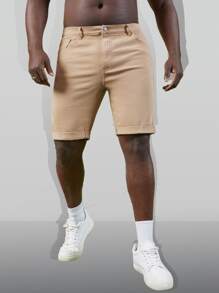 GENTILAND Men Plus Solid Bermuda Denim Shorts - Khaki - View 7