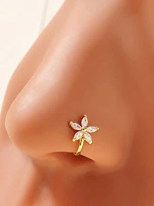 1pc Copper Flower Shaped Fake Nose Ring/Clip, Suitable For Women's Outings, Parties, Birthday Gifts, Valentine's Day Gifts, Gifts For Mothers, Mother's Day Gifts - Yellow Gold - View 2
