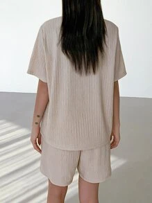 DAZY Embroidery Letter Detail Tee & Shorts - Apricot - View 2