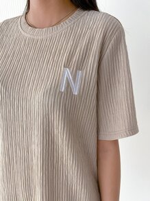 DAZY Embroidery Letter Detail Tee & Shorts - Apricot - View 7