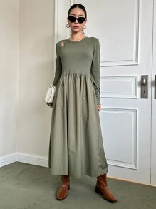 DAZY Solid Cut Out Detail A-line Dress - Green - View 4