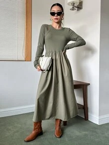 DAZY Solid Cut Out Detail A-line Dress - Green - View 6