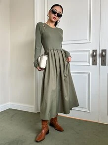 DAZY Solid Cut Out Detail A-line Dress - Green - View 7