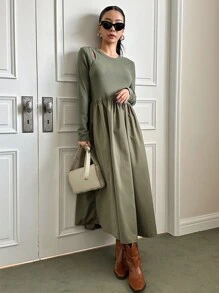 DAZY Solid Cut Out Detail A-line Dress - Green - View 8