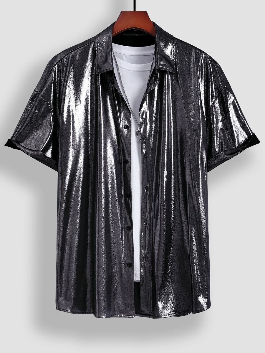 Manfinity Hombres Camisa con botón delantero sin camiseta - Negro - Ver 1