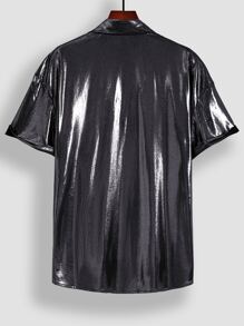 Manfinity Hombres Camisa con botón delantero sin camiseta - Negro - Ver 2