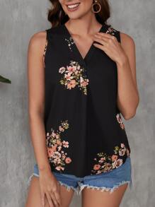 SHEIN LUNE 印花V領襯衫 - 黑色 - 查看 1