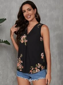 SHEIN LUNE 印花V領襯衫 - 黑色 - 查看 4