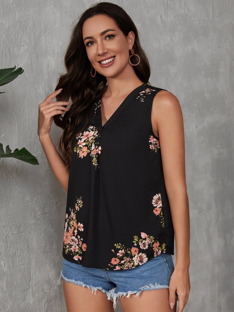 SHEIN LUNE Áo sơ mi nữ Hoa Giải trí - màu đen - Xem 4